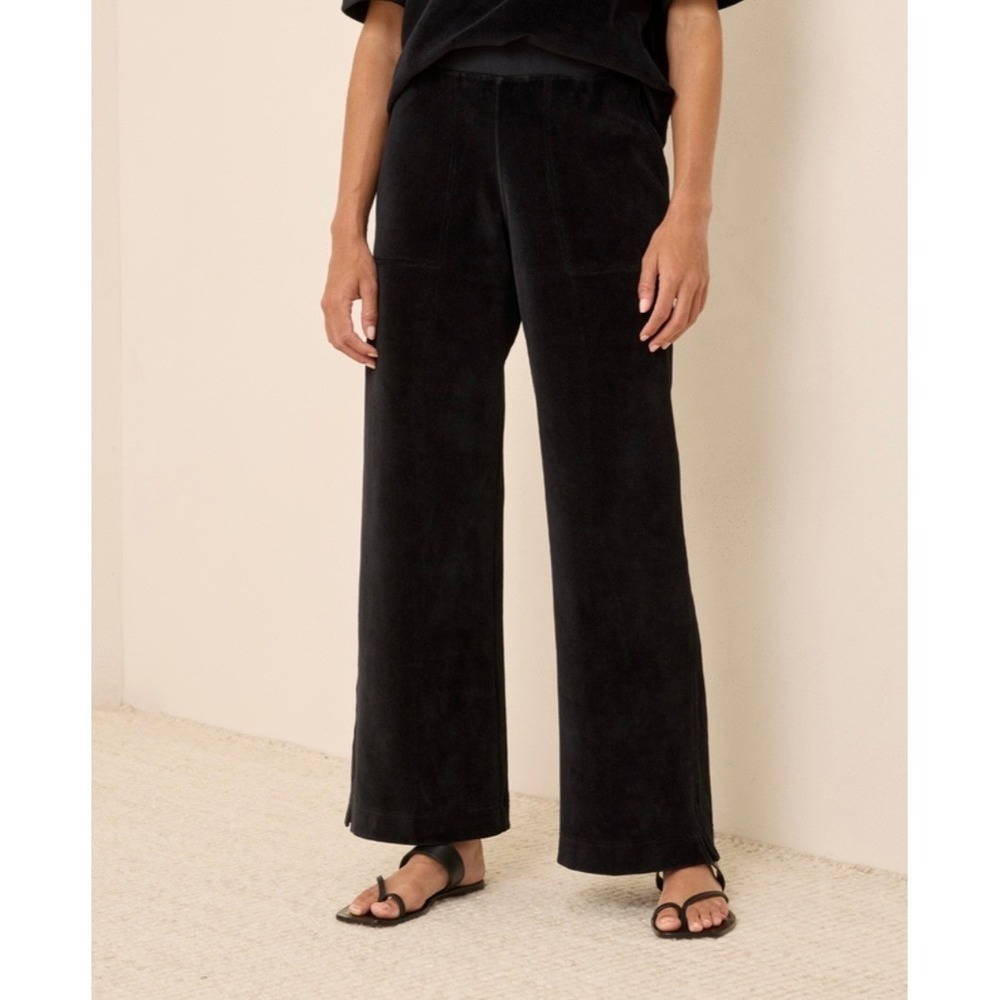 Pact Velour Pants Womens Small Black Organic Cotton Wide Leg Loungewear